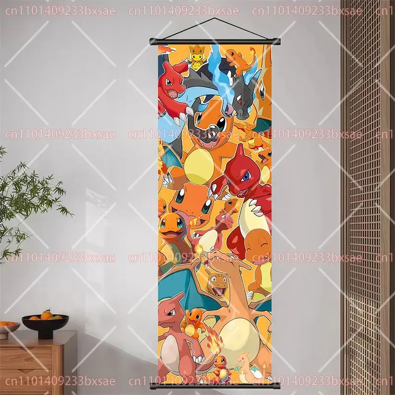 Pokemon Pikachu Eevee Charizard Scroll Painting – Wall Decor