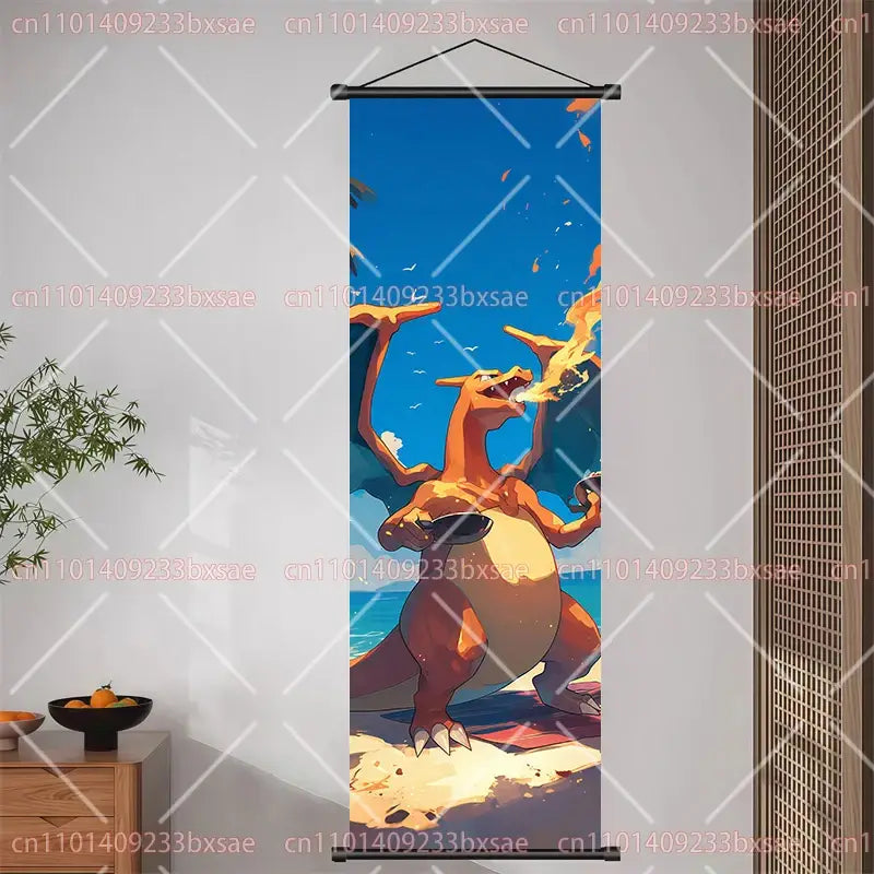 Pokemon Pikachu Eevee Charizard Scroll Painting – Wall Decor