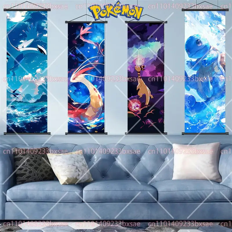 Pokemon Pikachu Eevee Charizard Scroll Painting – Wall Decor