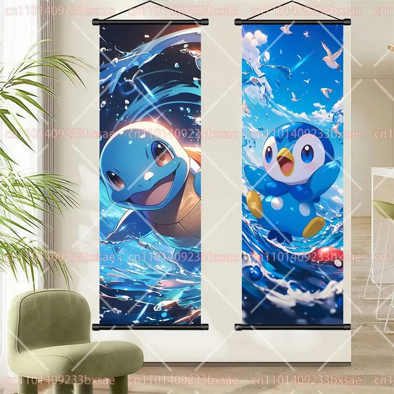 Pokemon Pikachu Eevee Charizard Scroll Painting – Wall Decor
