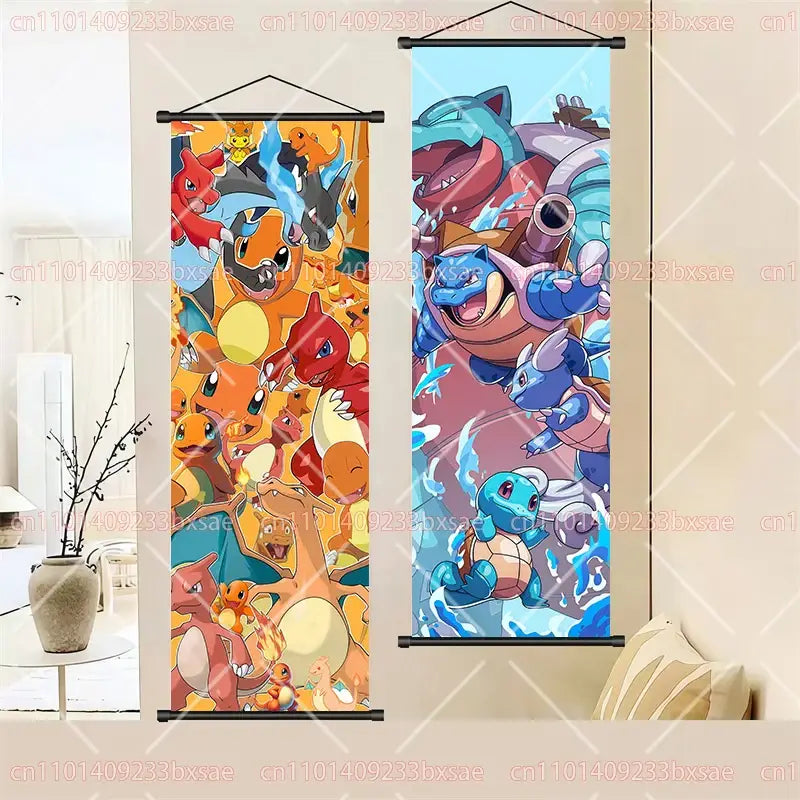 Pokemon Pikachu Eevee Charizard Scroll Painting – Wall Decor