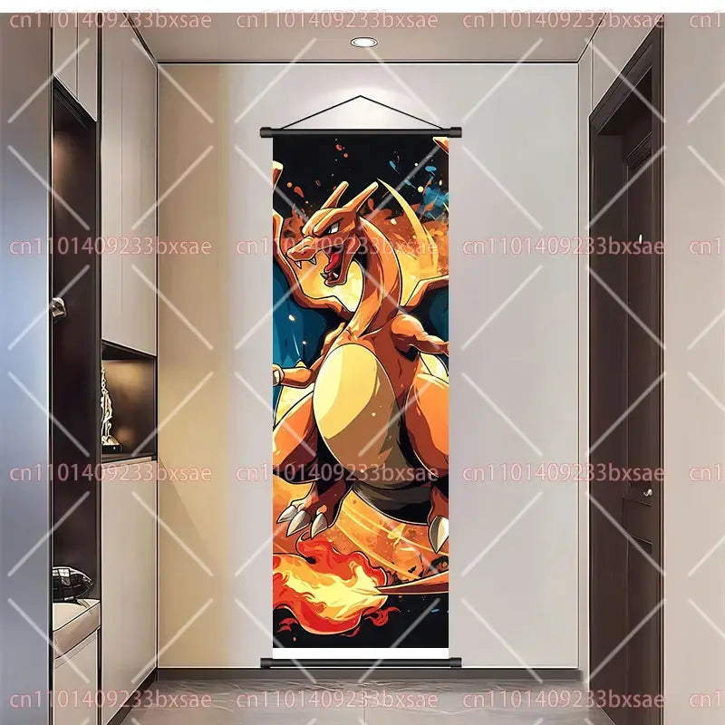 Pokemon Pikachu Eevee Charizard Scroll Painting – Wall Decor