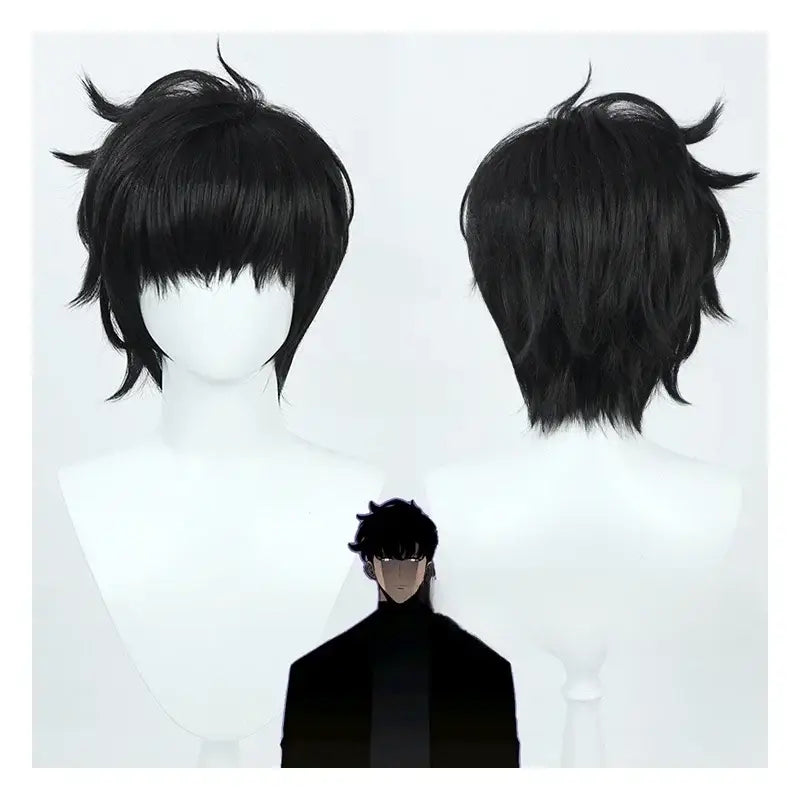 Solo Leveling Sung Jinwoo Cosplay Wig – Short Black Synthetic