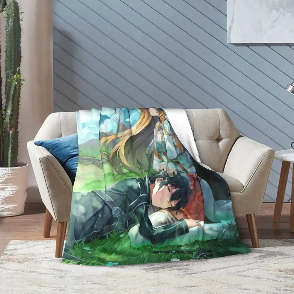Sword Art Online Kirito Asuna Throw Blanket – Soft Fleece