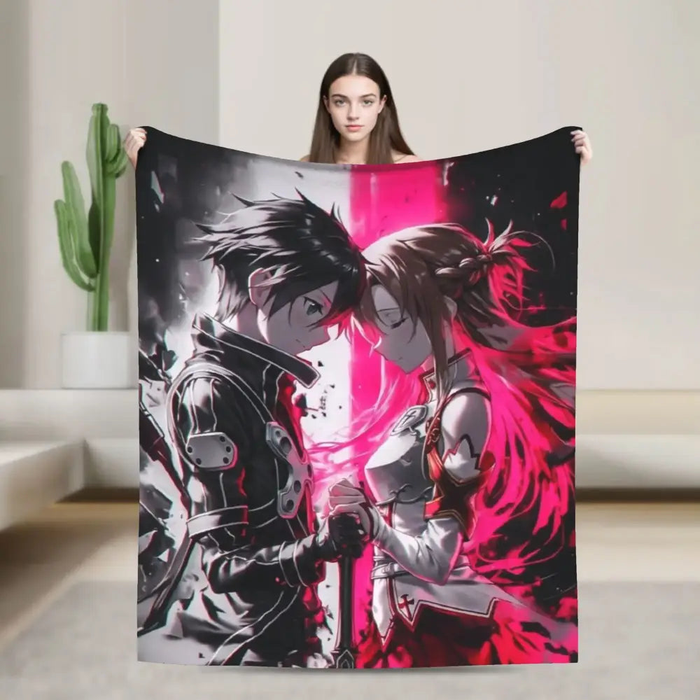 Sword Art Online Kirito Asuna Throw Blanket – Soft Fleece